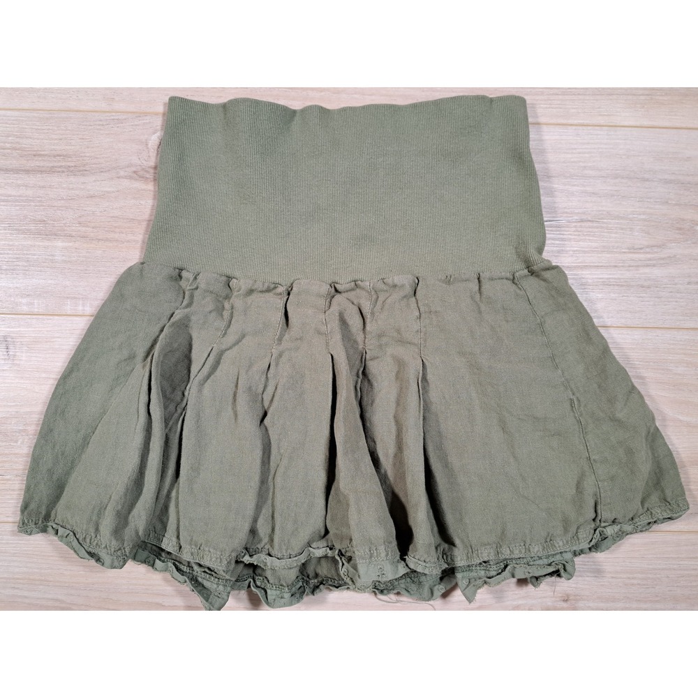 Arden B Women Olive Green Linen Mini Skirt Ruffle‎ Frayed lace Hem Small Boho